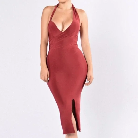 fashion nova dress burgundy Fashion Nova Burgundy Dress Size S Long Sleeve
